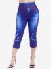 Plus Size 3D Jeans Butterfly Printed Capri Leggings -  