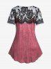 Plus Size 3D Lace Denim Print T-shirt -  