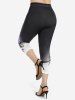 Plus Size High Waist Colorblock Rose Print Capri Leggings -  