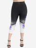 Plus Size High Waist Colorblock Rose Print Capri Leggings -  