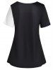 Flower Print Colorblock Short Sleeve Tee -  