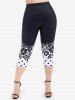 Plus Size Polka Dot Floral Print Capri Leggings -  
