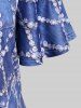 T-shirt Ombré à Imprimé 3D Strass à Epaule Dénudée de Grande Taille - Bleu profond 5x | US 30-32
