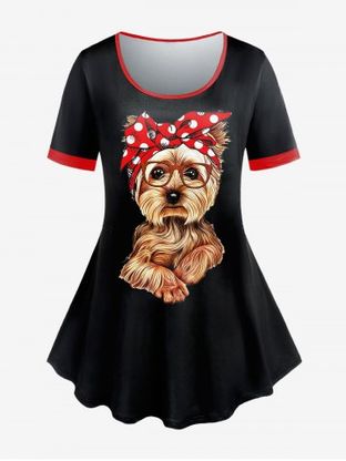 T-shirt Chien Animal Imprimé de Grande Taille à Manches Courtes
