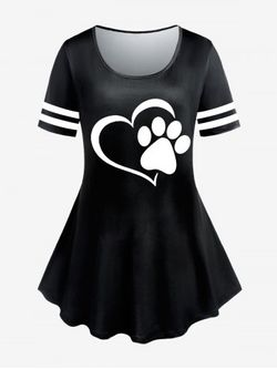 Plus Size Cat Paw Heart Printed Short Sleeves Tee - BLACK - 3X | US 22-24