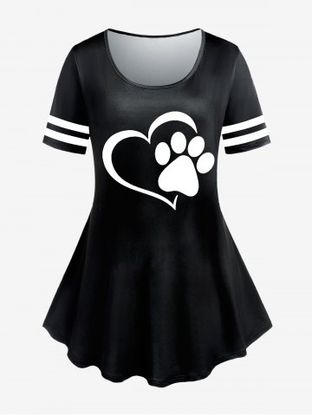 Plus Size Cat Paw Heart Printed Short Sleeves Tee