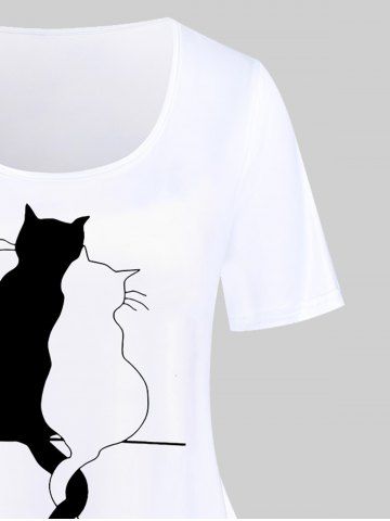 Plus Size Cat Printed Solid Short Sleeves Tee
