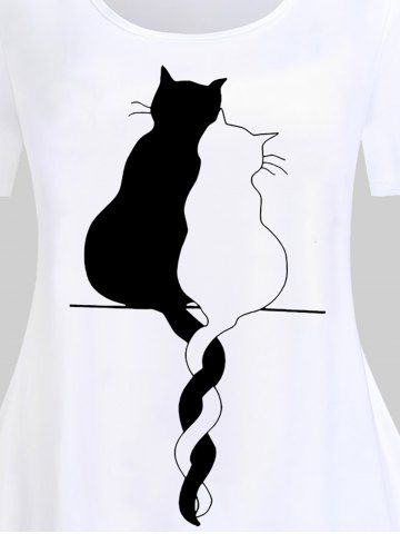 Plus Size Cat Printed Solid Short Sleeves Tee