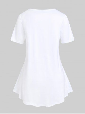 Plus Size Cat Printed Solid Short Sleeves Tee