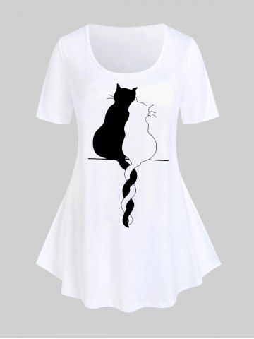Plus Size Cat Printed Solid Short Sleeves Tee