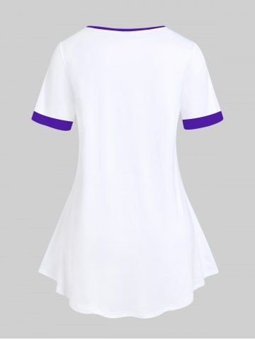 Plus Size Rose Cat Printed Short Sleeves Ringer Tee