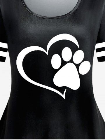 Plus Size Cat Paw Heart Printed Short Sleeves Tee