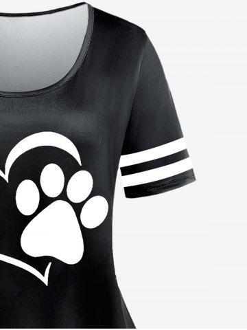 Plus Size Cat Paw Heart Printed Short Sleeves Tee
