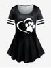 Plus Size Cat Paw Heart Printed Short Sleeves Tee -  