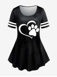Plus Size Cat Paw Heart Printed Short Sleeves Tee -  