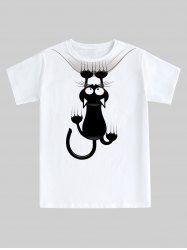 T-shirt Unisexe à Imprimé Chat Dessin Animé - Blanc L