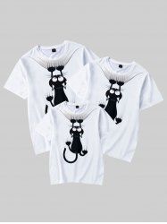 T-shirt à Imprimé Chat Dessin Animé pour Enfants - Blanc 170
