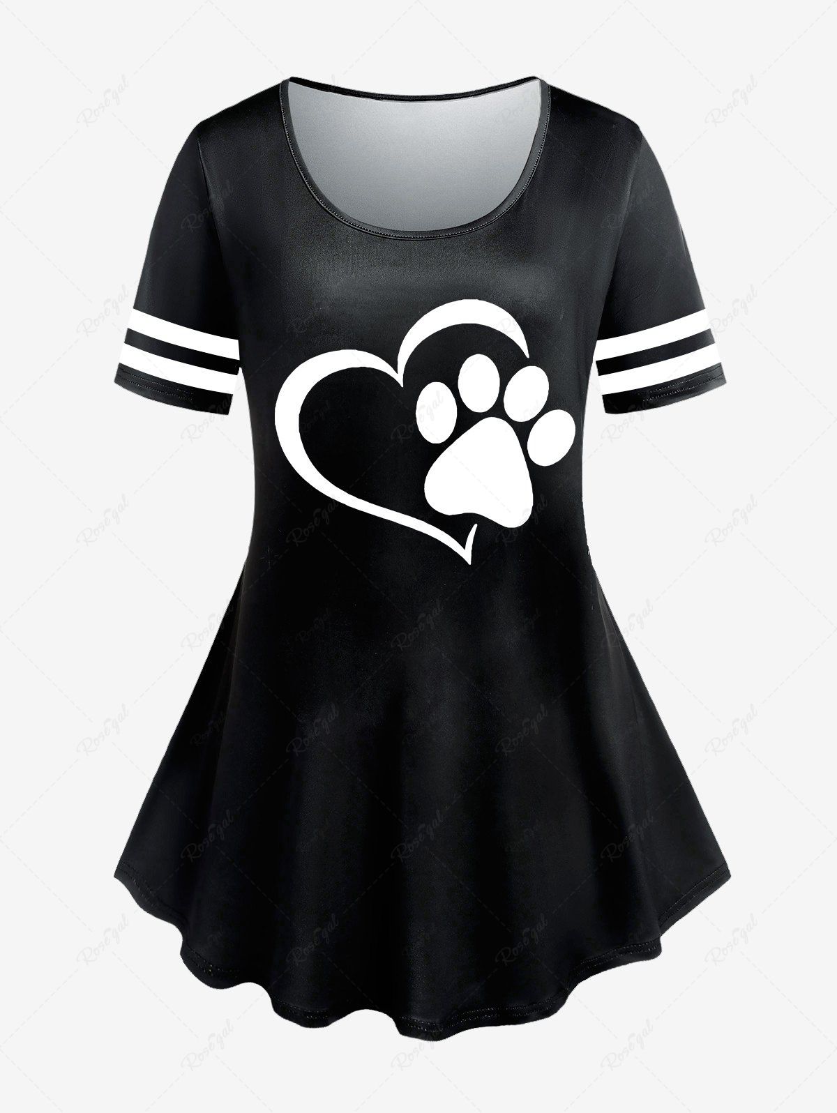 Fashion Plus Size Cat Paw Heart Printed Short Sleeves Tee  