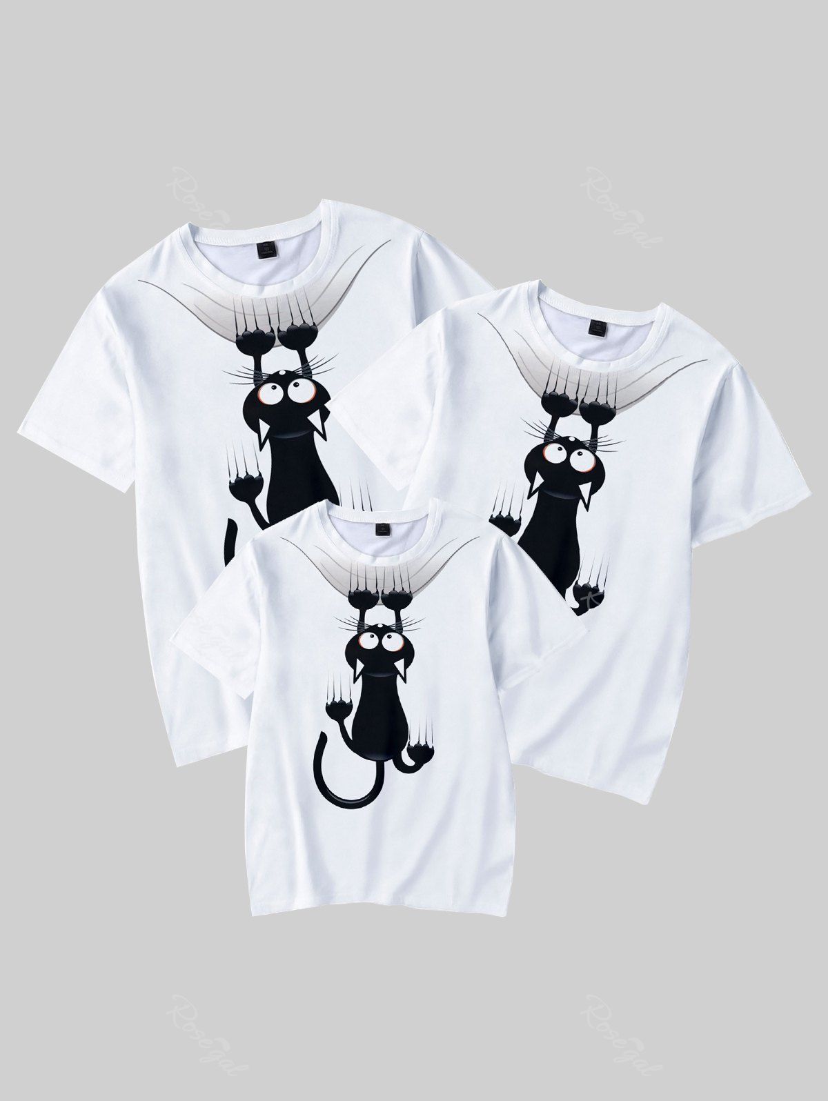 T-shirt à Imprimé Chat Dessin Animé pour Enfants Blanc 170