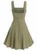 Solid Color Casual Square Ring Belted Foldover Adjustable Strap A Line Mini Dress -  