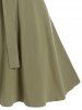 Solid Color Casual Square Ring Belted Foldover Adjustable Strap A Line Mini Dress -  