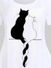 T-shirt à Imprimé Chat en Couleur Unie de Grande Taille à Manches Courtes - Blanc 5x | US 30-32