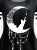 T-shirt Bicolore à Imprimé Chat et Lune de Grande Taille - Noir 