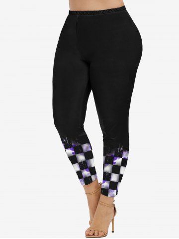 Plus Size Heart Checkerboard Printed Skinny Leggings - BLACK - S | US 8