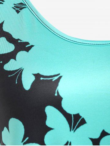 Plus Size Colorblock Butterfly Print Tee