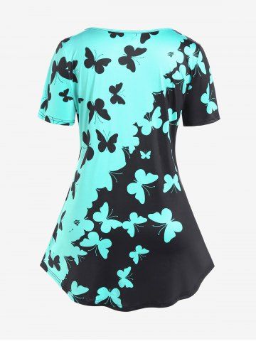 Plus Size Colorblock Butterfly Print Tee
