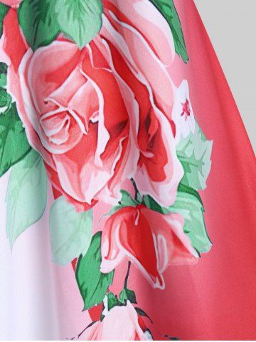 Plus Size Colorblock Rose Print Tee