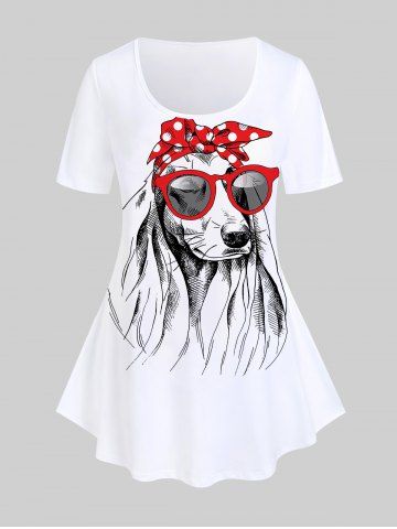Plus Size Cute Dog Printed Solid Tee - WHITE - M | US 10