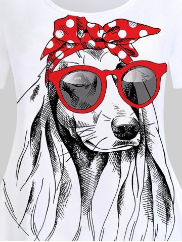 Plus Size Cute Dog Printed Solid Tee