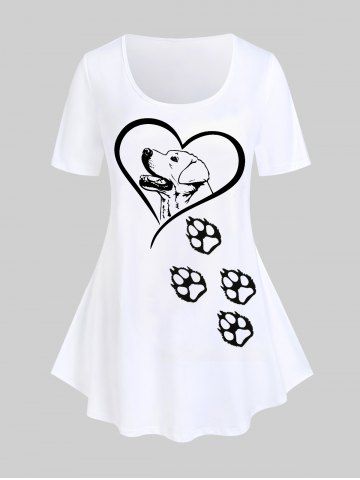 T-shirt Décontracté Graphique Chien de Grande Taille - WHITE - 5X | US 30-32