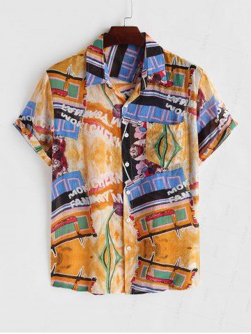 Graphic Print Retro Casual Thin Shirt - SAFFRON - S