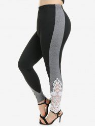 Plus Size Lace Applique Colorblock Skinny Leggings -  
