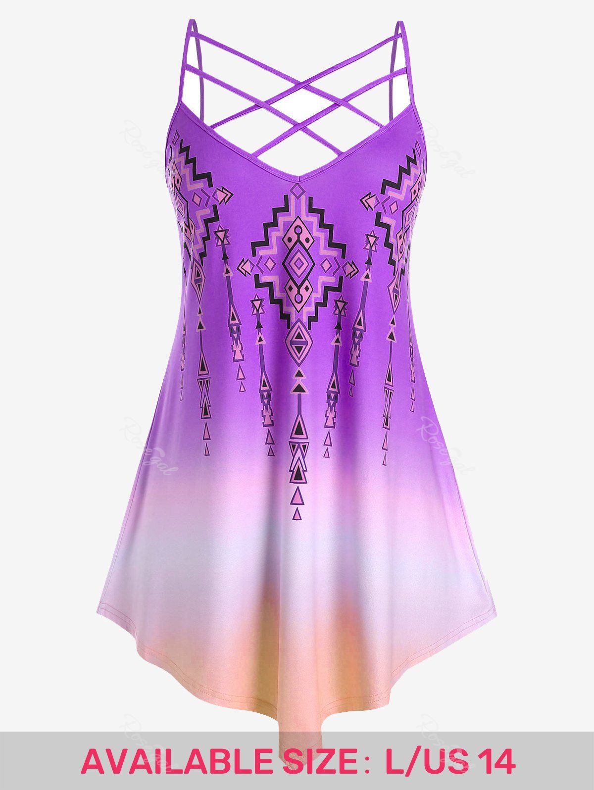 Cheap Plus Size Criss Cross Ombre Print Asymmetrical Cami Top  