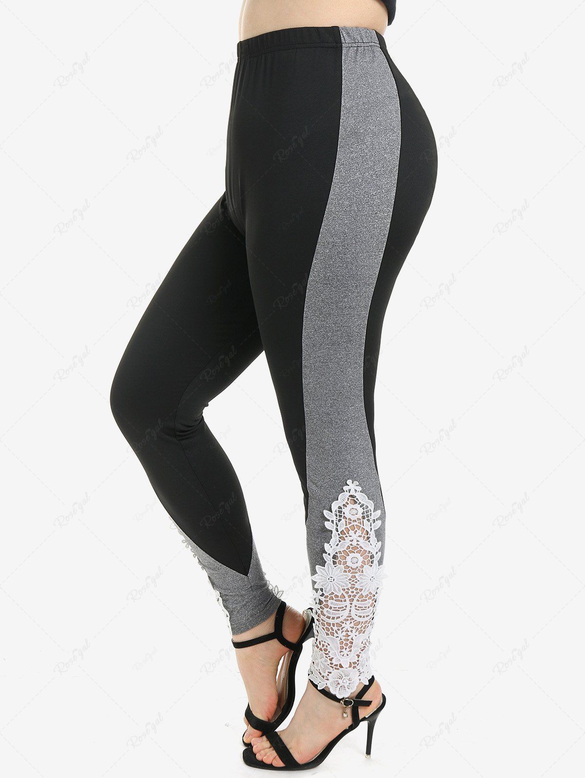 Outfit Plus Size Lace Applique Colorblock Skinny Leggings  