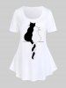 Ensemble de T-shirt Grande Taille et Legging à Imprimé Chat en Couleur Solide - Blanc 