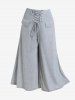 Ultimate Gray Ruched Surplice Tee and Lace Up Wide Leg Ninth Pants Plus Size Outfit -  