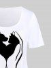 T-shirt à Imprimé Chat et Chien Drôle Grande Taille - Blanc 5x | US 30-32