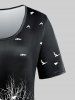 Plus Size Short Sleeve Tree Crow Print Tee -  