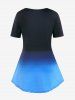 T-shirt Court à Imprimé Paisley Ombre Grande Taille - Bleu Océan 4X | US 26-28