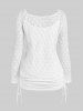 Plus Size Solid Skew Neck Lace Tee and Cinched Ruched Tank Top Set -  