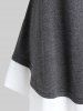 Plus Size Two Tone Long Sleeves 2 in 1 Tee with Buttons -  