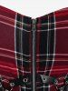Plus Siz Backless Grommet Half Zipper Plaid Gothic A Line Dress -  