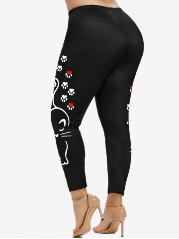Plus Size Cartoon Cat Printed High Rise Leggings
