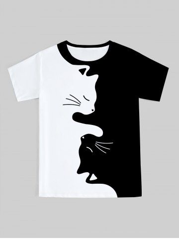 T-shirt Unisexe Motif de Chat Dessin Animé en Deux Couleurs - BLACK - 5XL