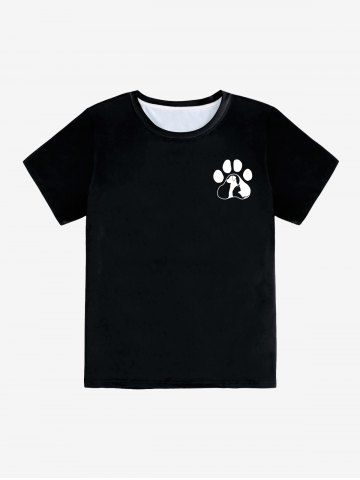 Camiseta de Manga Corta con Estampado de Gato de Dibujos Animados - BLACK - 2XL