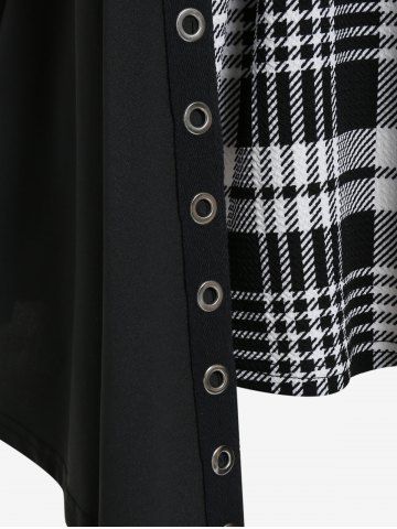 Plus Size Plaid Grommets Faux Twinset Tee